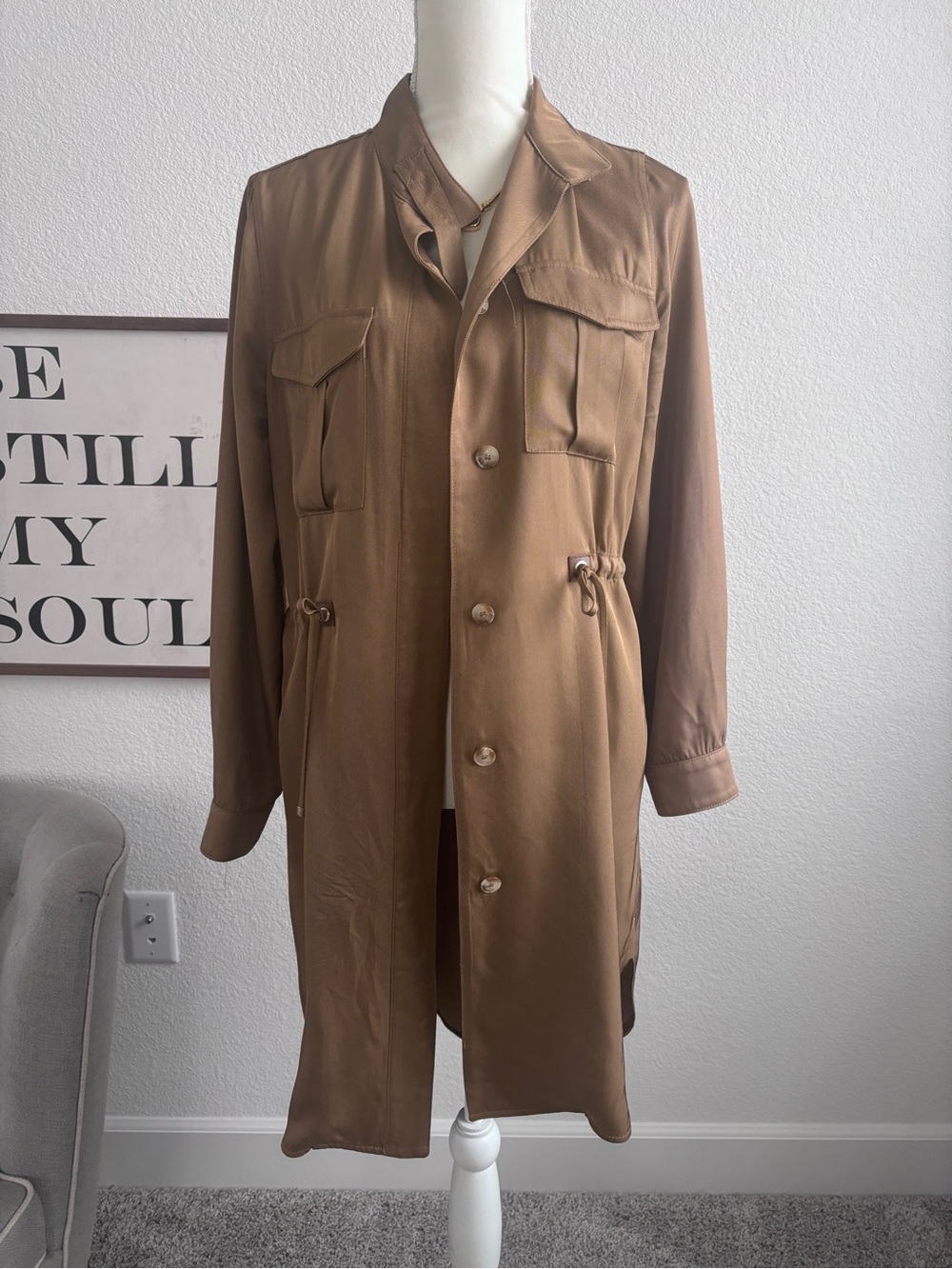 Massimo Dutti Brown Drawstring Waist Trench Jacket